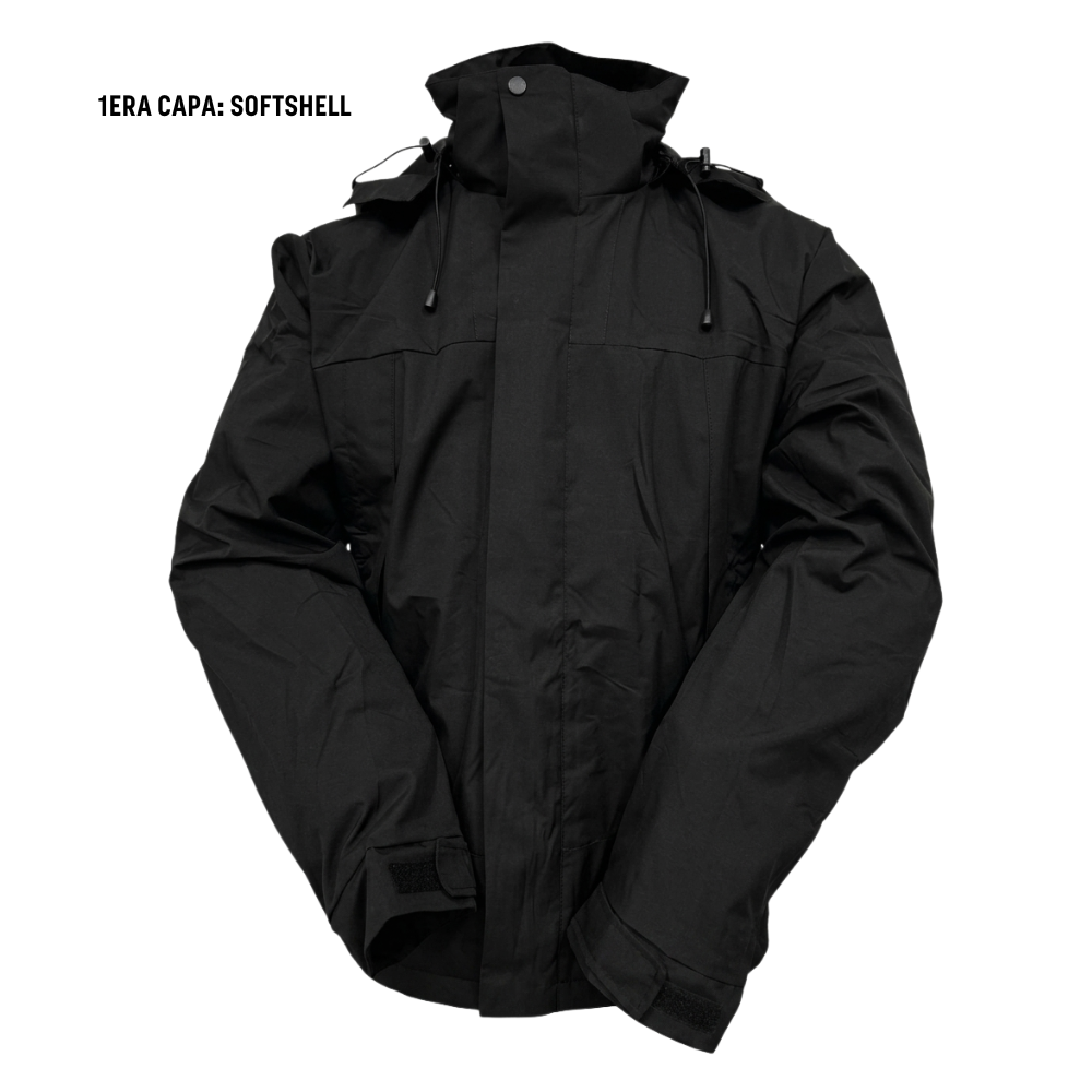 Chaqueta Doble Cortaviento Con Forro Polar Negra Térmica-3