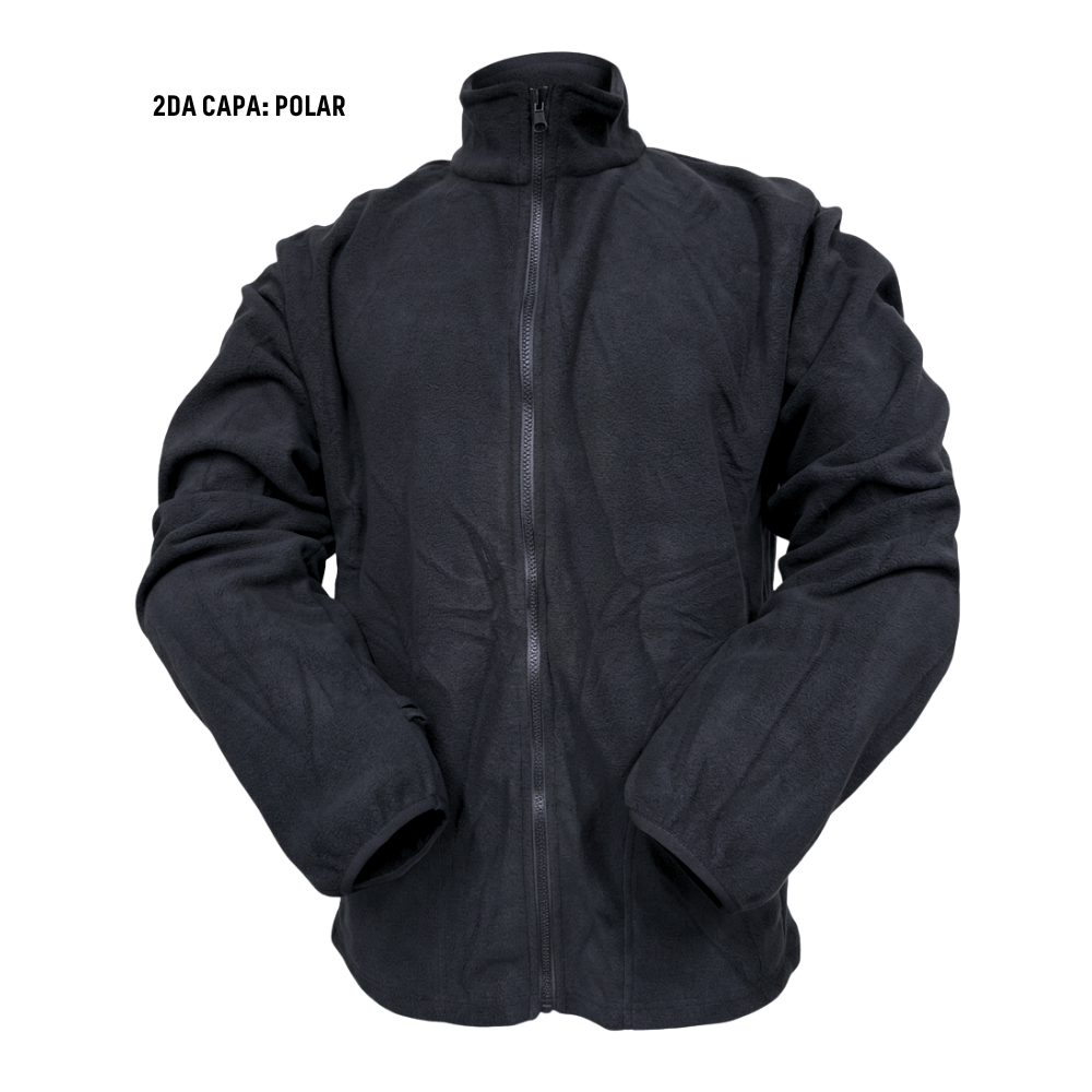 Chaqueta Doble Cortaviento Con Forro Polar Negra Térmica-4