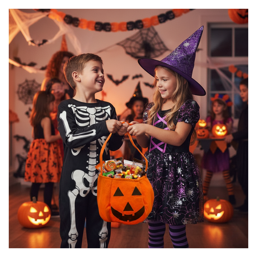 Pack 3 Bolsa Cordón De Tela Calabaza Halloween 2025-3