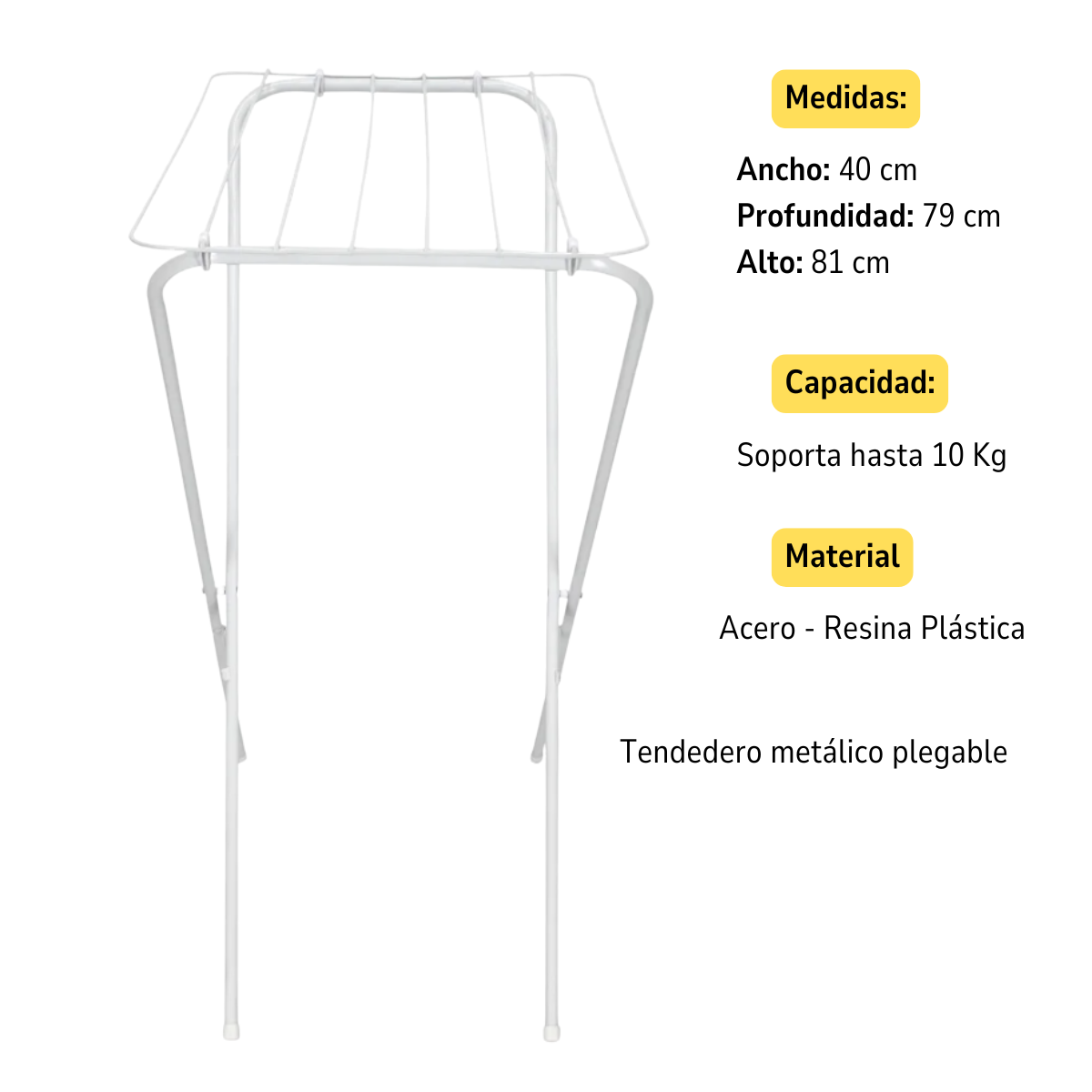 Tendedero Metálico Plegable Acero 81cmx79cmx40cm-2