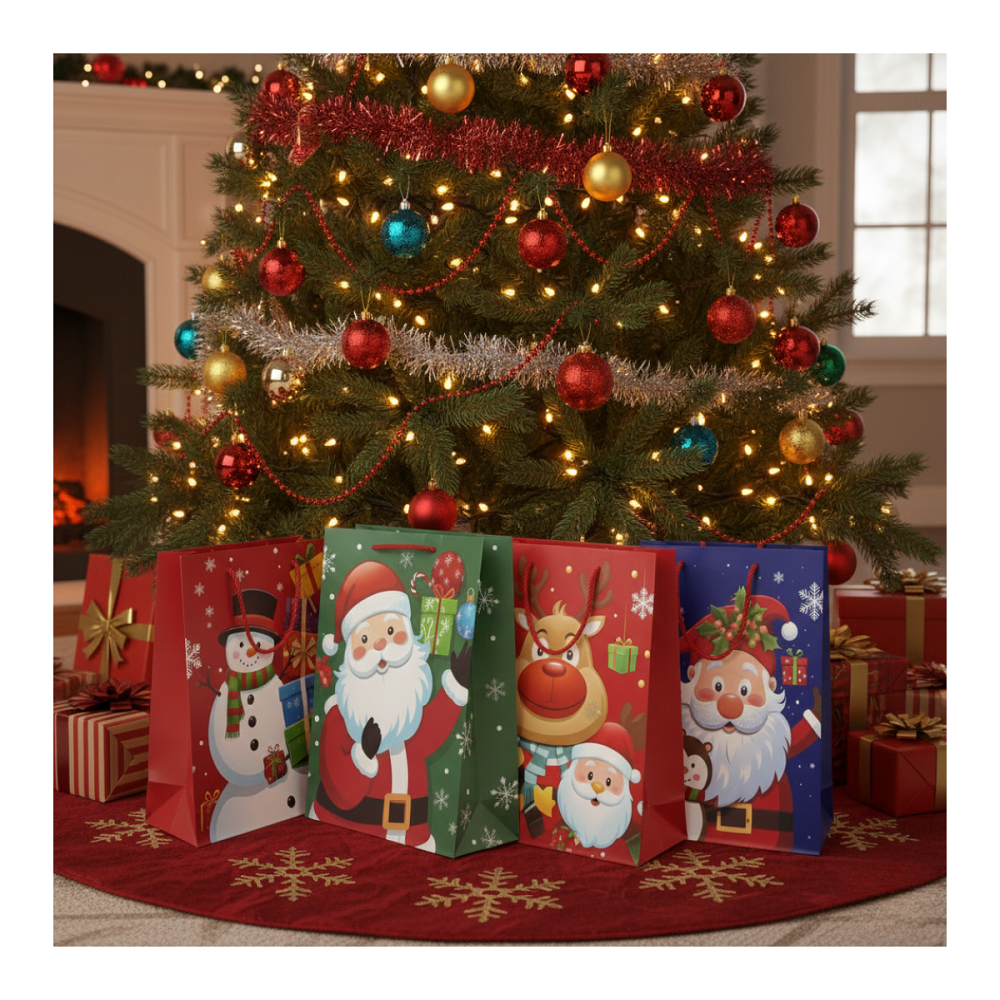 Pack 12 Bolsas De Regalo Navidad Mediana 30x16x10 cm Diseños Surtido-6
