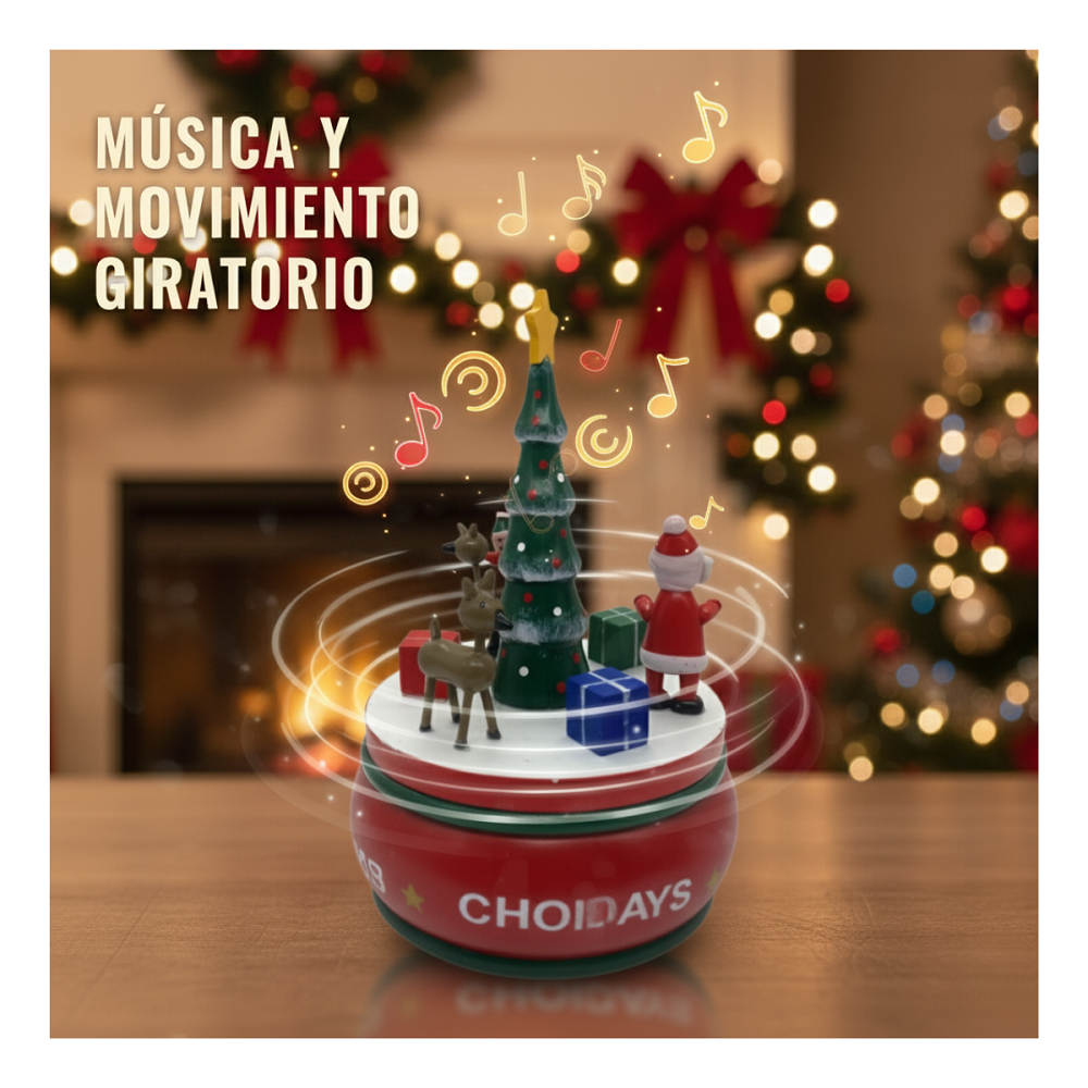 Arbolito Navideño Caja Musical Renos Madera 20cm Decoración Navidad 2025-4