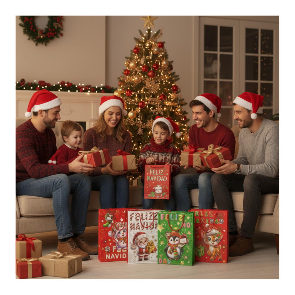 Pack 12 Bolsas De Regalo Navidad Mediana 30x16x10 cm Diseños Surtidos-6