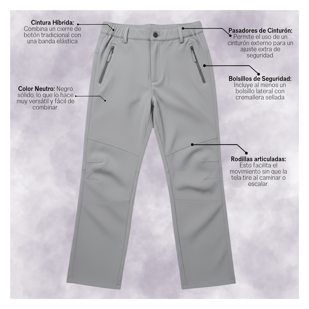 Pantalon Softshell Cintura Mixta Para Niños Con Micropolar Senderismo-4