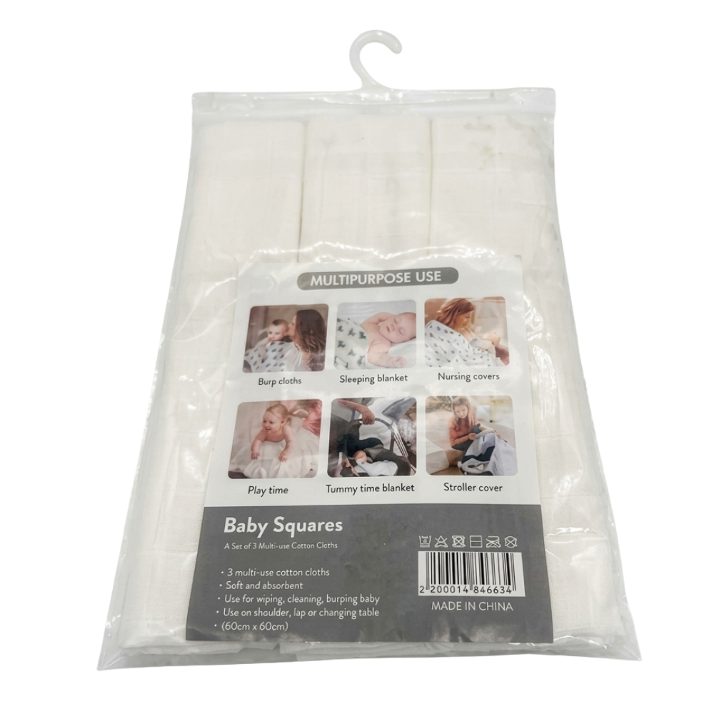 Pack 3 Pañales Blanco Para Bebé 100% Algodón-2
