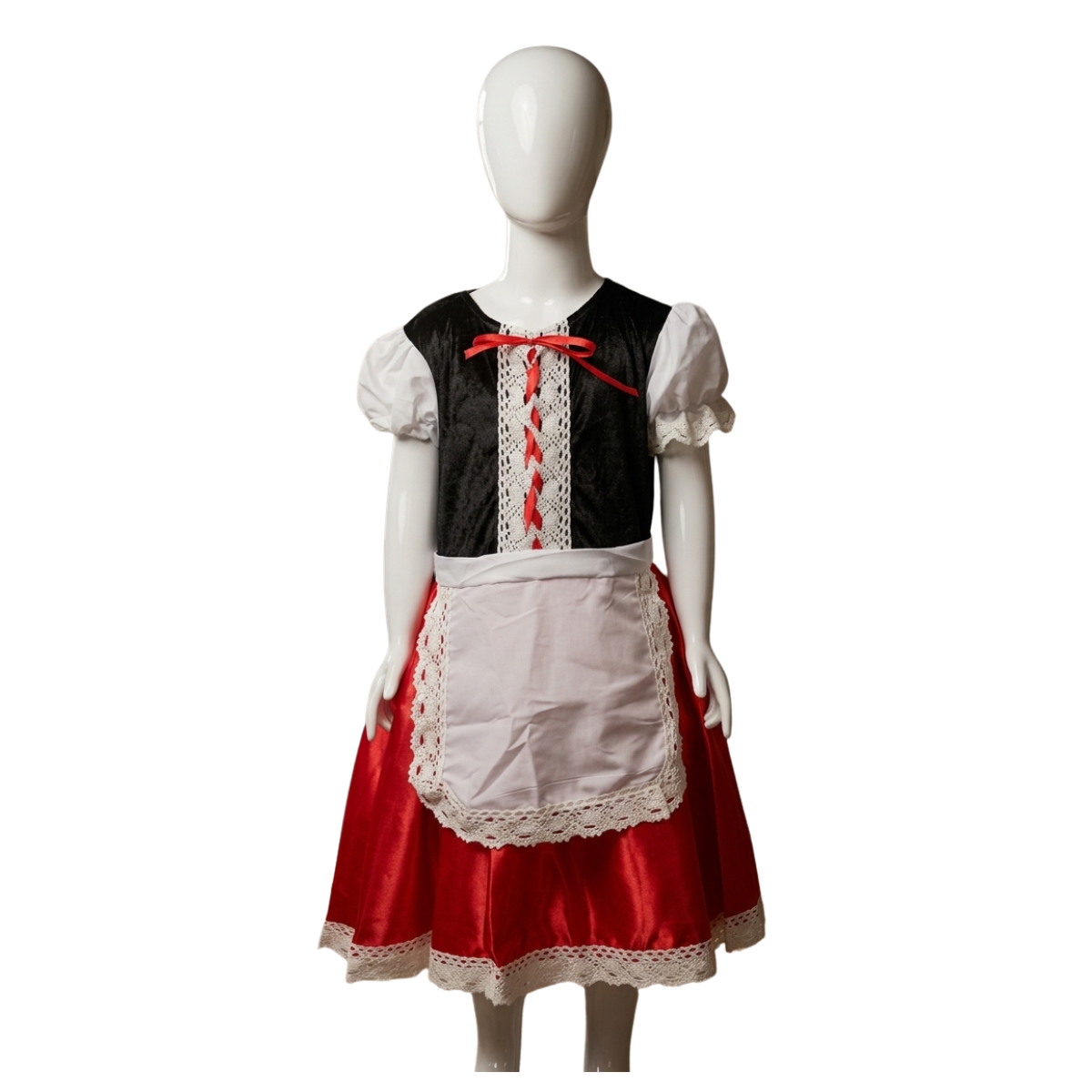 Traje De Caperucita Roja Con Encaje Y Capa Roja Brillante-2