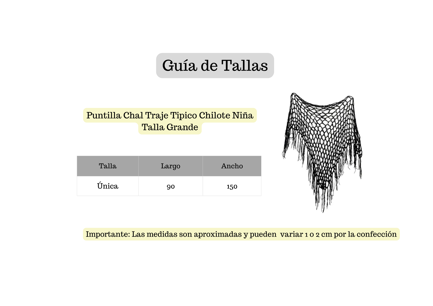 Pack 3 Puntilla Chal Traje Tipico Chilote Niña Talla Grande-3