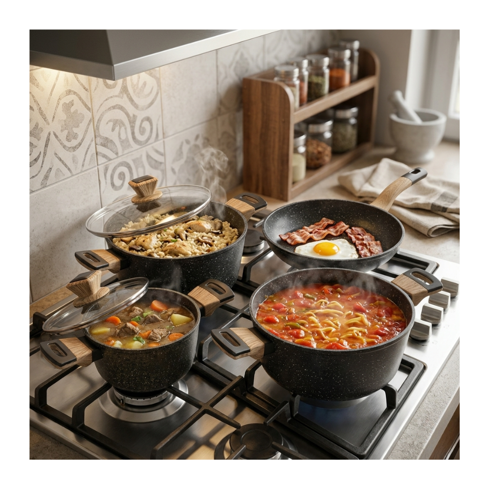 Set Cocina Premium Antiadherente Cerámico Ollas Y Sartenes-7
