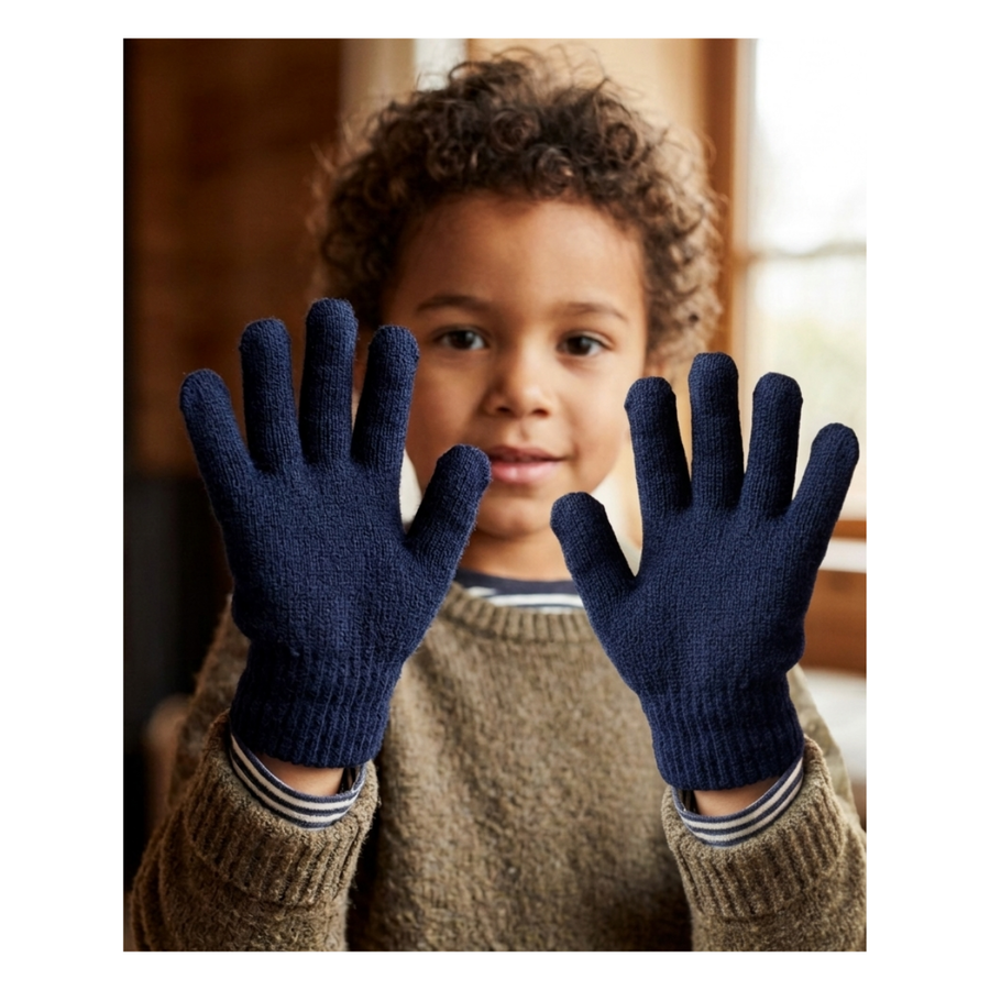Guantes De Lana Térmicos Para Niños - Invierno Suave Color Azul Marino-3