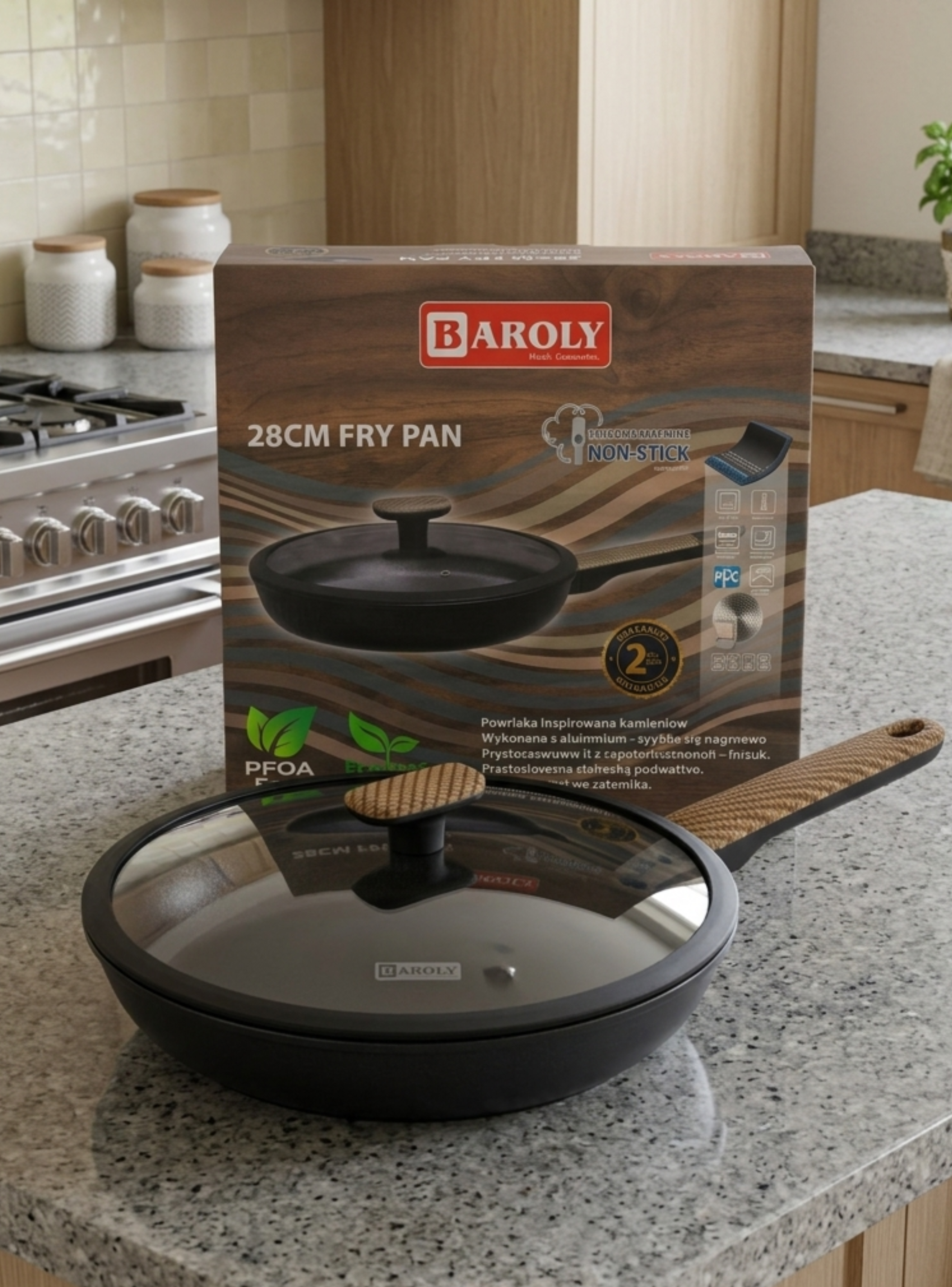 Sartén De Aluminio Antiadherente Baroly 28cm Con Tapa Pfoa Free-0