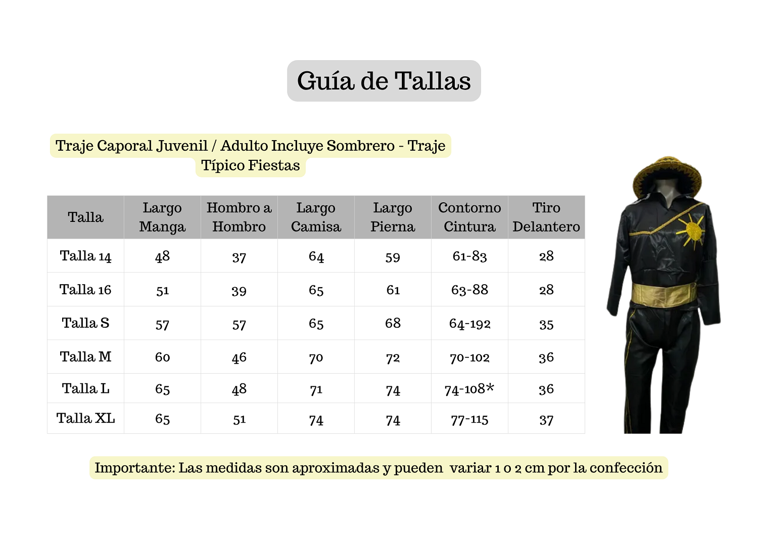Traje Caporal Juvenil Adulto Incluye Sombrero - Traje Tipico-3