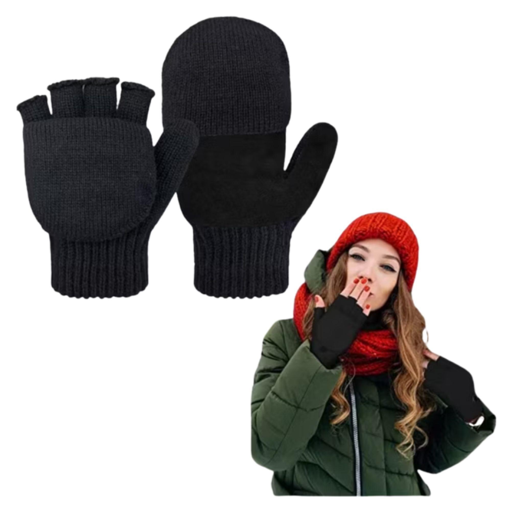 Guantes Térmicos De Invierno Sin Dedos Convertibles  Con Chiporro Adulto-2