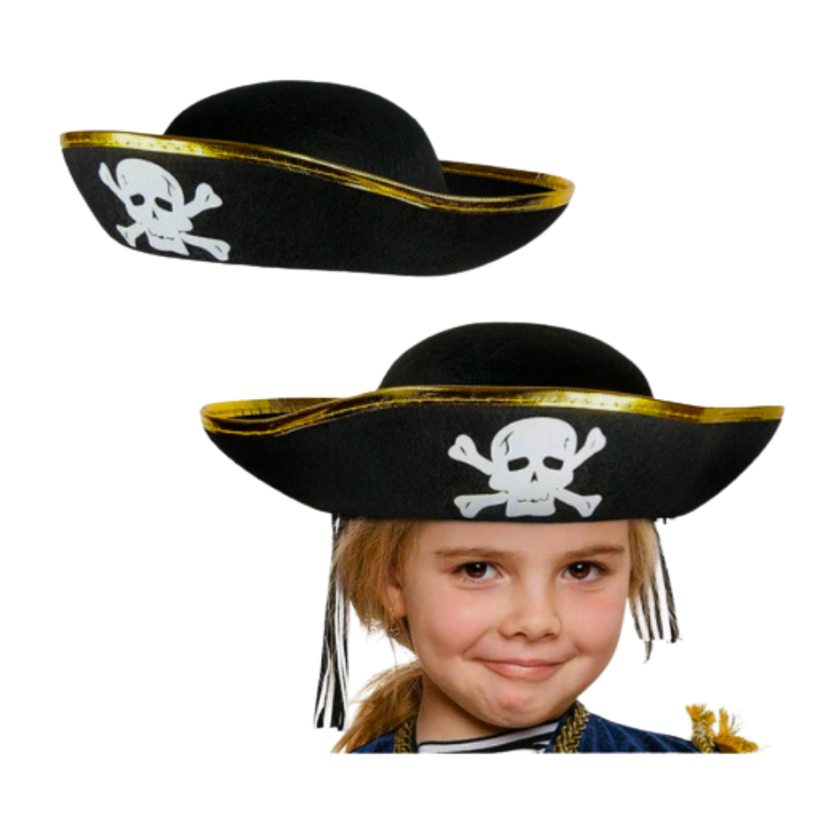 Gorro Pirata Borde Dorado Disfraz Niño/Adulto Halloween 2025-3