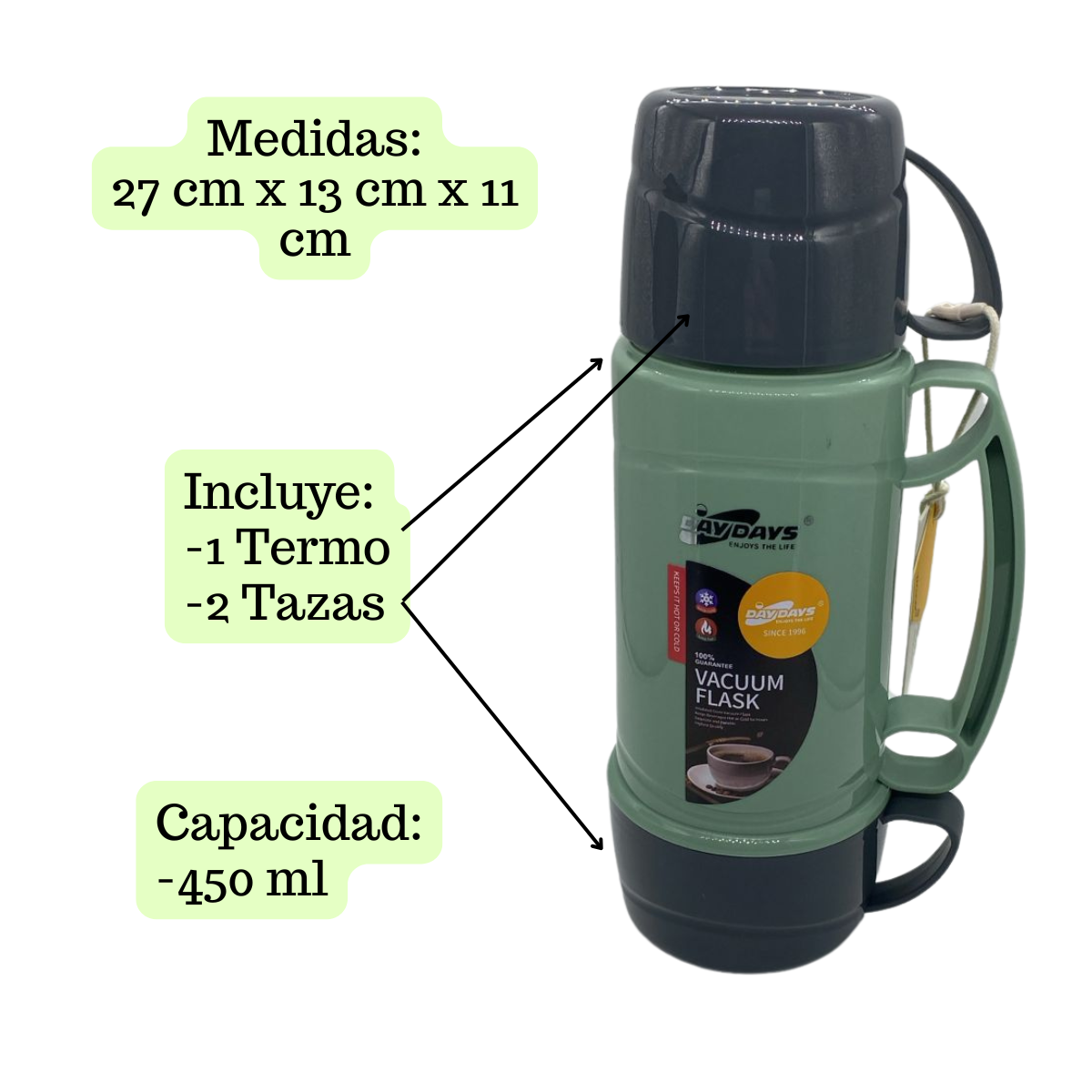 Set Termo Para Agua Caliente,Te o Café  Capacidad 450 ML  Incluye 2 Tazas-3