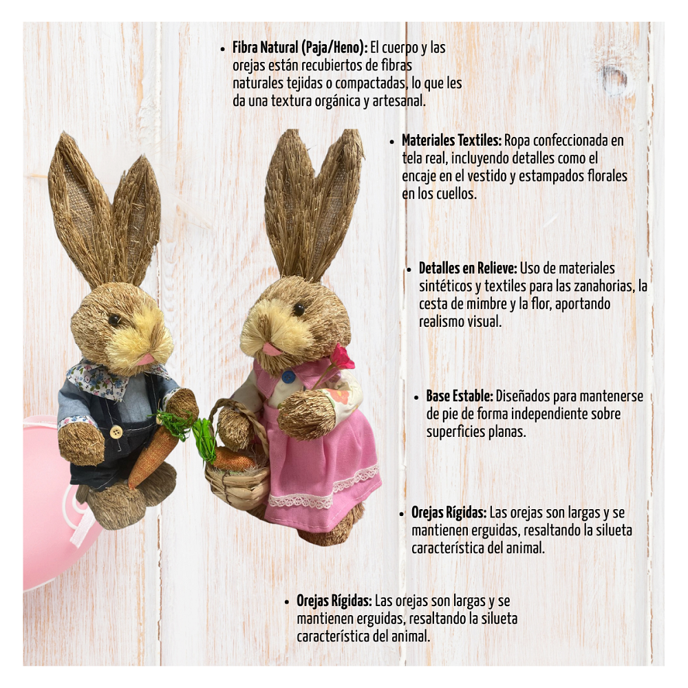Estatuilla Conejito Pareja De Paja Ornamento Pascua Pequeña-2