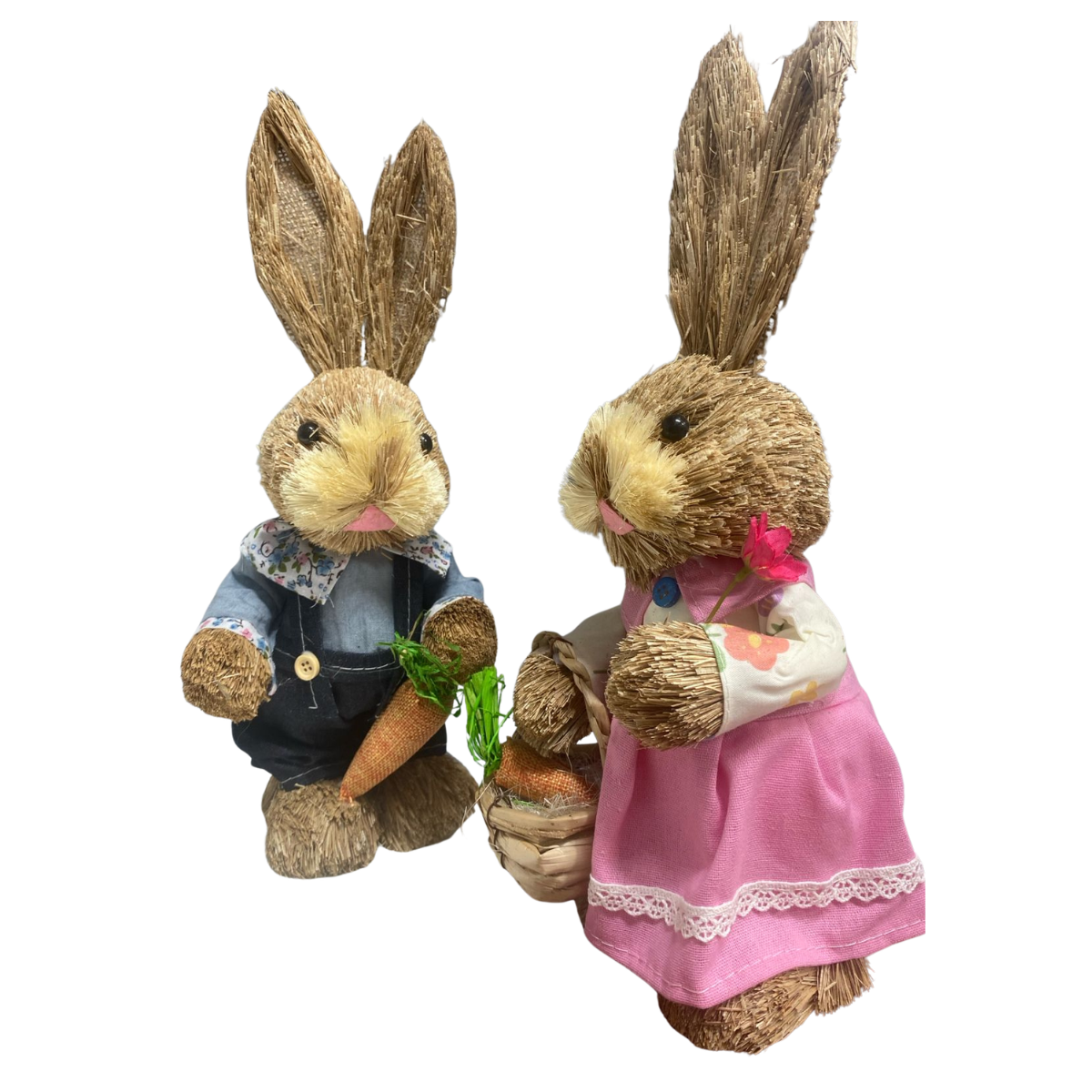 Estatuilla Conejito Pareja De Paja Ornamento Pascua Pequeña-3