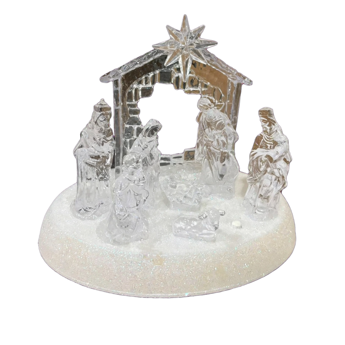 Nacimiento Mini Pesebre Navidad Acrílico Luces Led Decoración-0