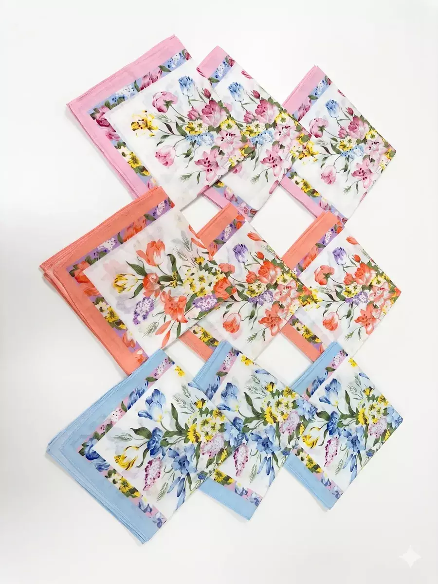 Set de 12 Pañuelos de Algodón para Dama Estampado Floral-2