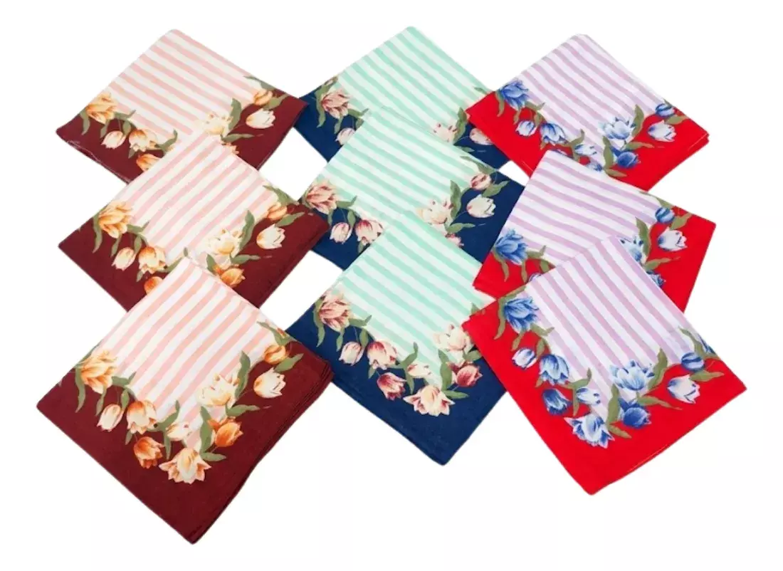 Set de 12 Pañuelos de Algodón para Dama Estampado Floral-3