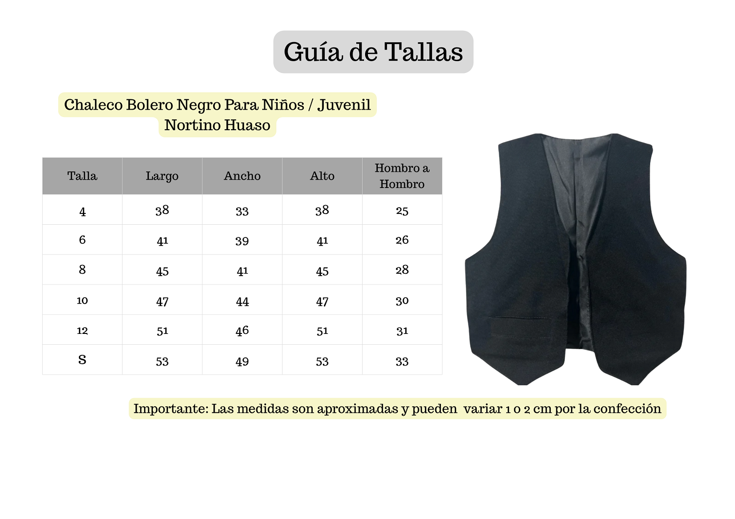 Chaleco Bolero Negro Para Niños Juvenil Nortino Huaso-4