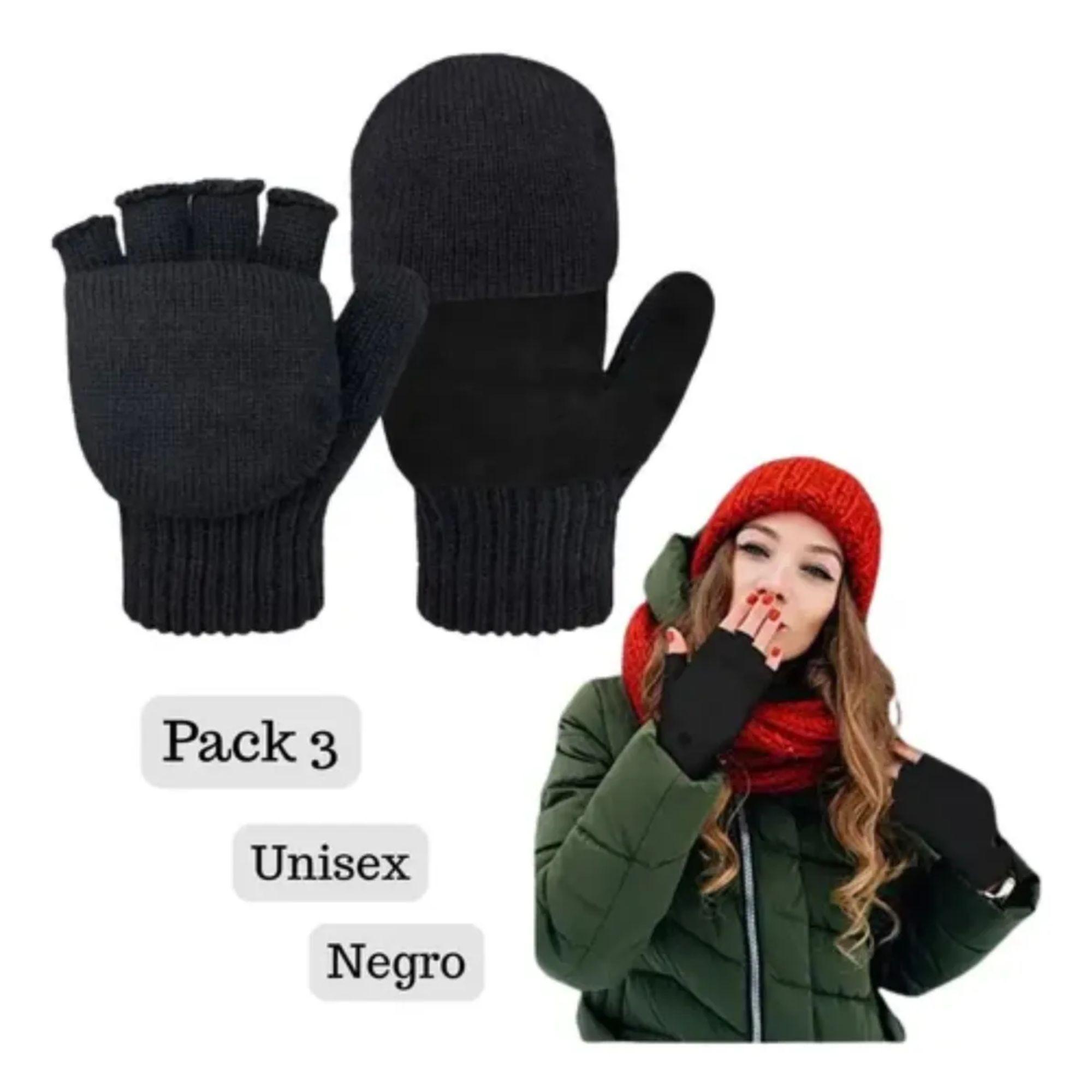 Pack 3 Guantes Térmicos De Invierno Sin Dedos Convertibles Unisex Para Jovenes y Adultos-2
