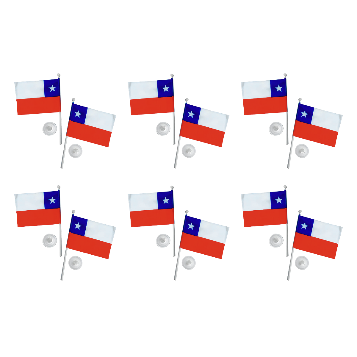 Pack 6 Banderas De Chile Auto Fiestas Patrias Banderin Doble-0