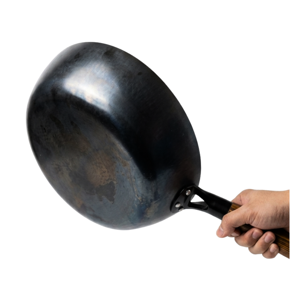 Wok De Cocina Tradicional Acero Martillado Mango De Madera-3