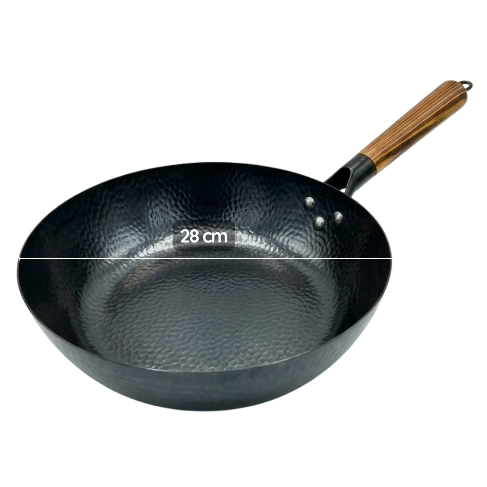 Wok De Cocina Tradicional Acero Martillado Mango De Madera-4