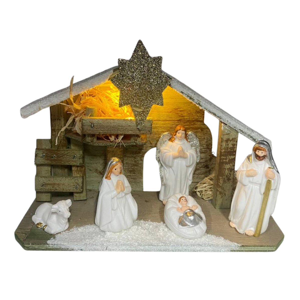 Pesebre Nacimiento Navideño Madera 22x8x16 cm Blanco Navidad 2025-0
