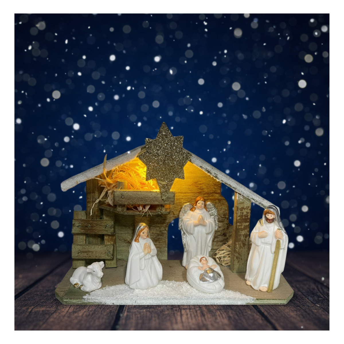 Pesebre Nacimiento Navideño Madera 22x8x16 cm Blanco Navidad 2025-1
