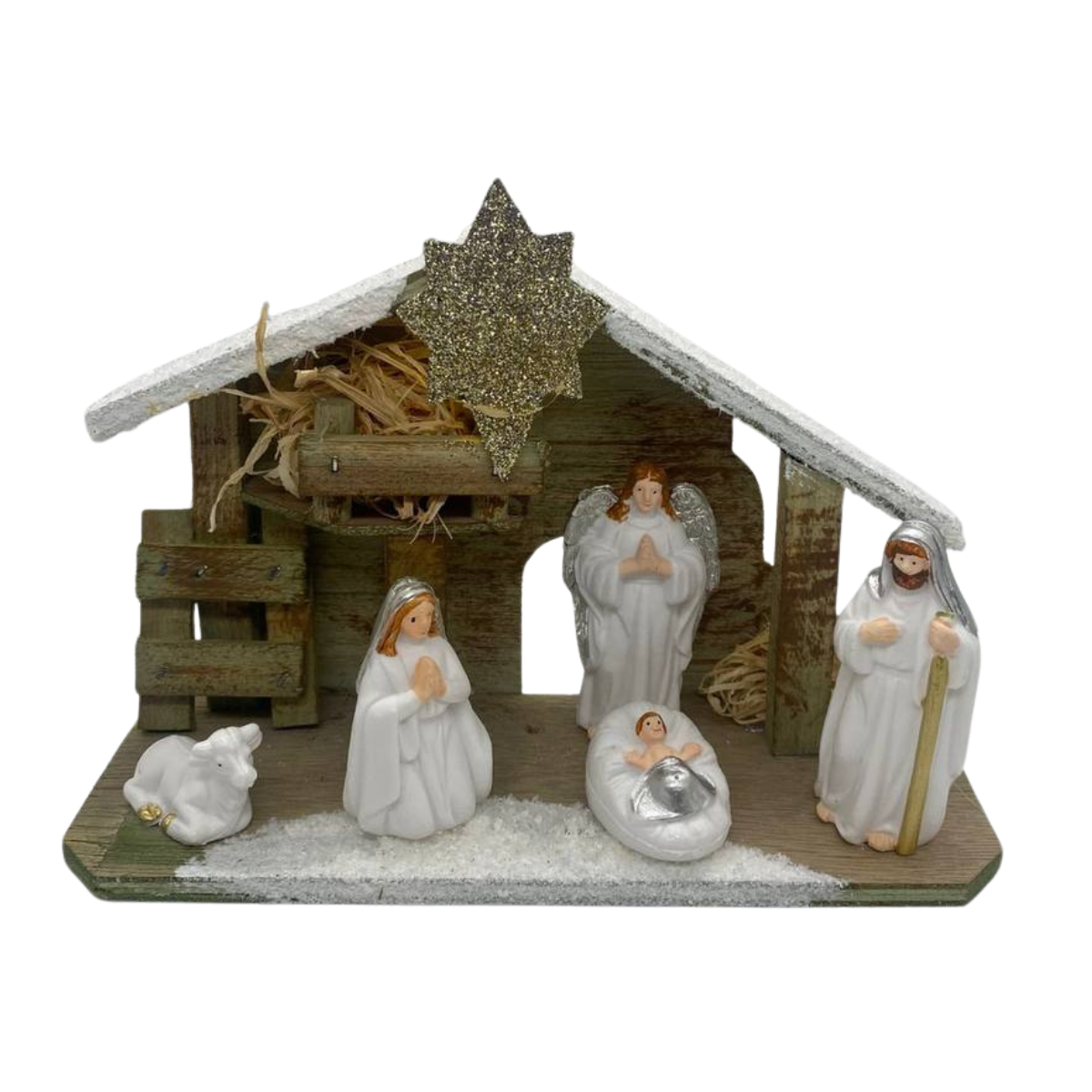 Pesebre Nacimiento Navideño Madera 22x8x16 cm Blanco Navidad 2025-3