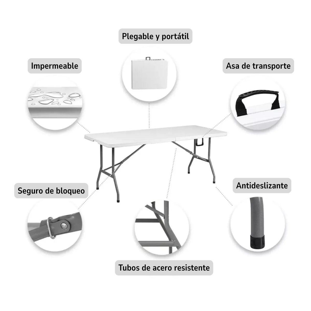 Mesa Plegable 1.8 Mts Tipo Maleta Portatil Camping Jardin Blanco-4