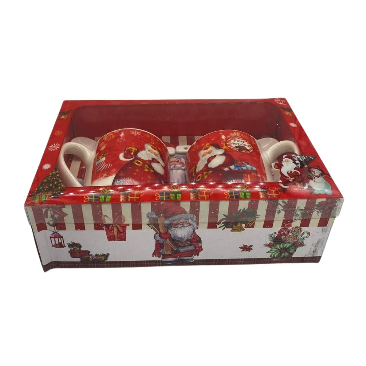 Pack 2 Tazas De Ceramica Navideña Viejito Pascuero Con Cuchara Xmas-2