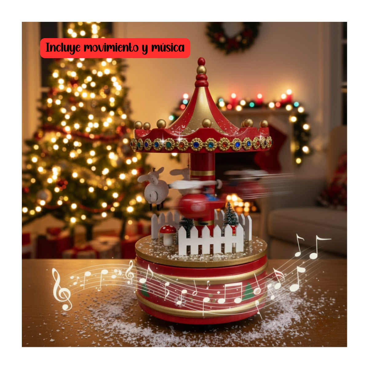 Carrusel Navideño En Movimiento Con Música A Cuerda Navidad 2025-3