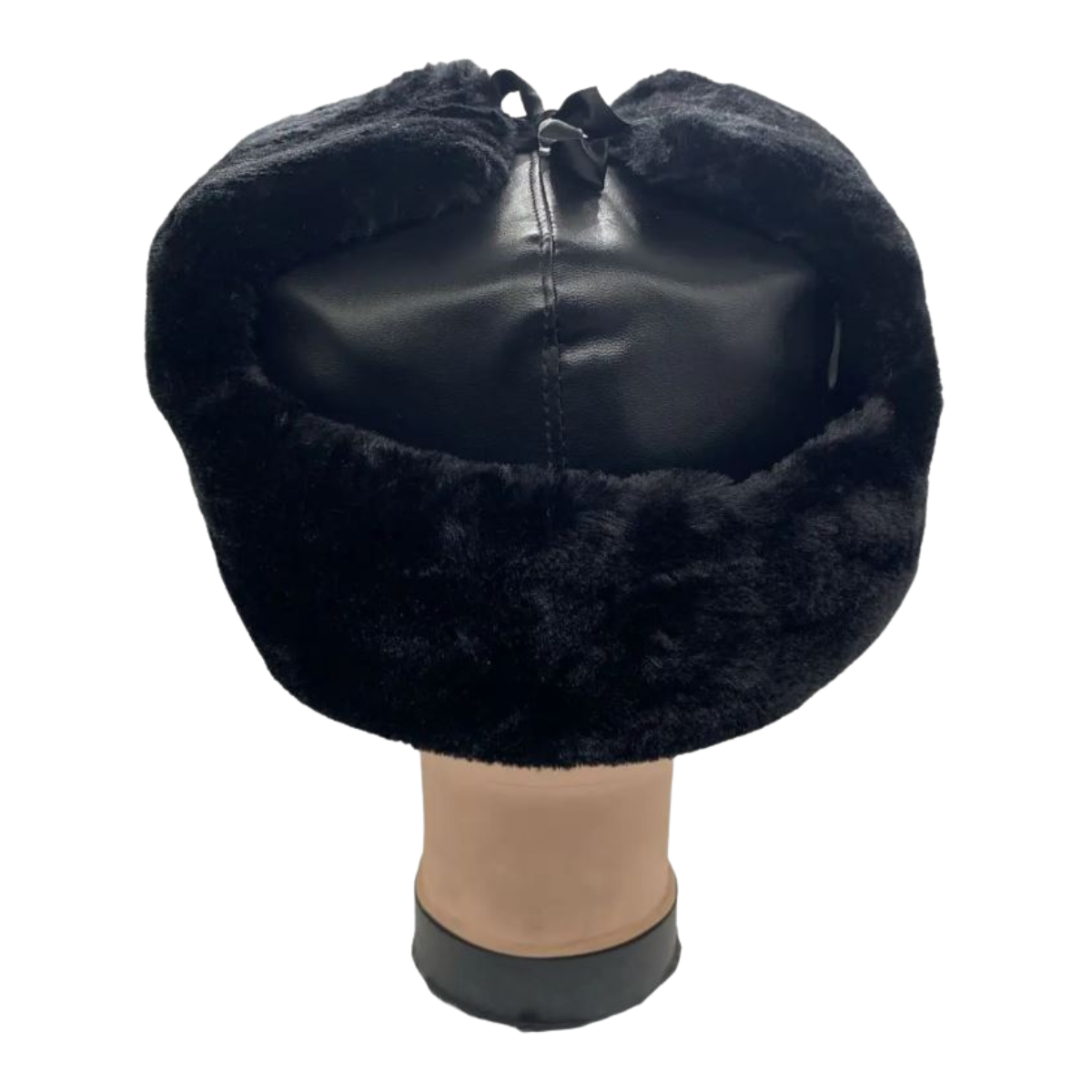 Gorro de Invierno Tipo Ushanka Ruso en Cuero Negro y Piel Sintética-3