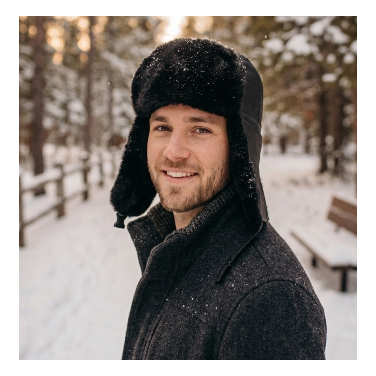 Gorro de Invierno Tipo Ushanka Ruso en Cuero Negro y Piel Sintética-5