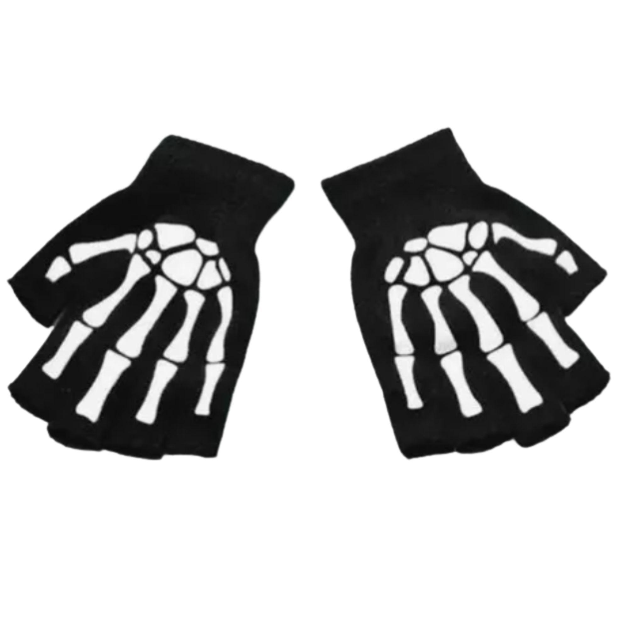 Guantes Estilo Calavera Hombre Mujer Sin Dedos Bicicleta Moto -2