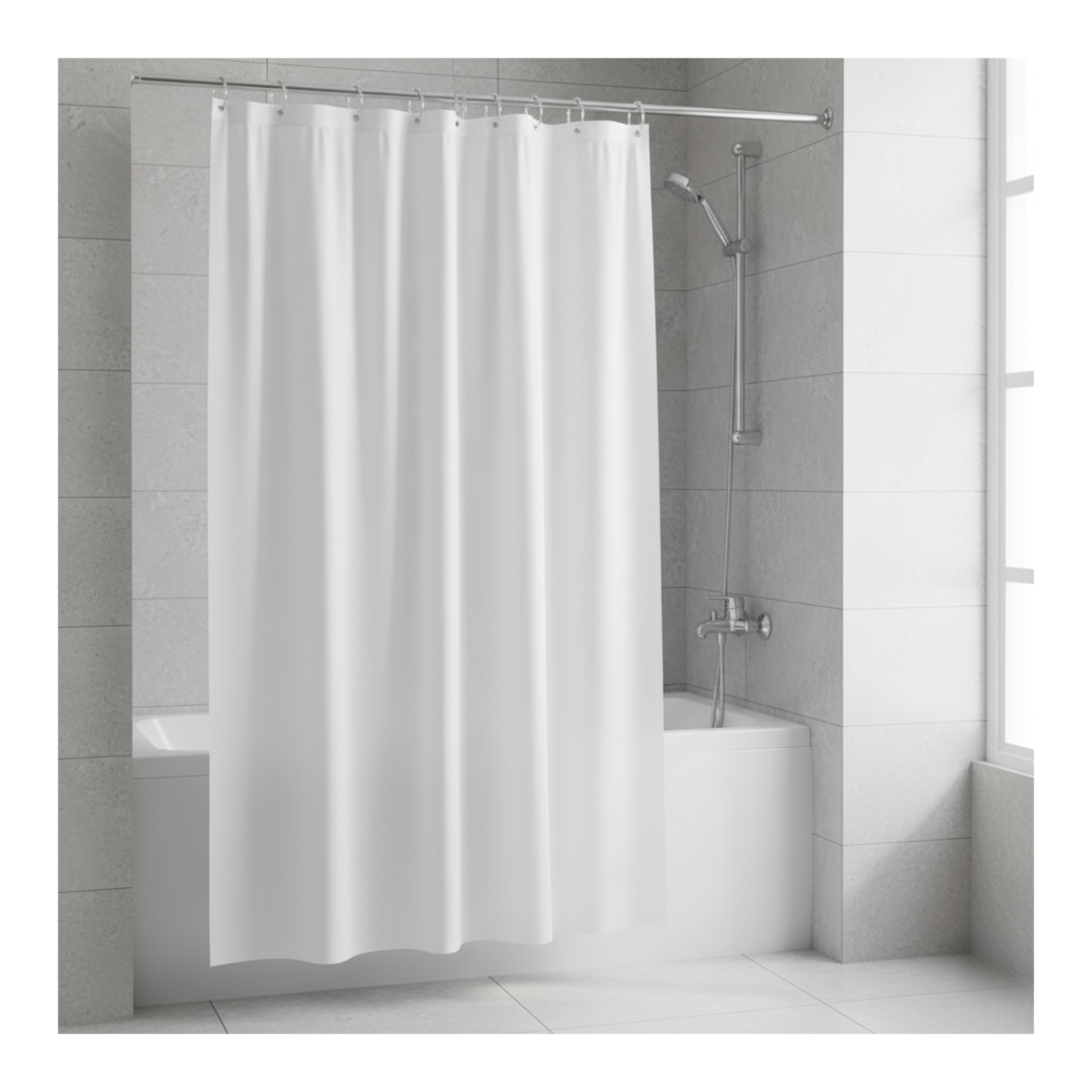 Cortina de Baño Impermeable 180x180cm con 12 Argollas de Plástico - Color Blanco-4