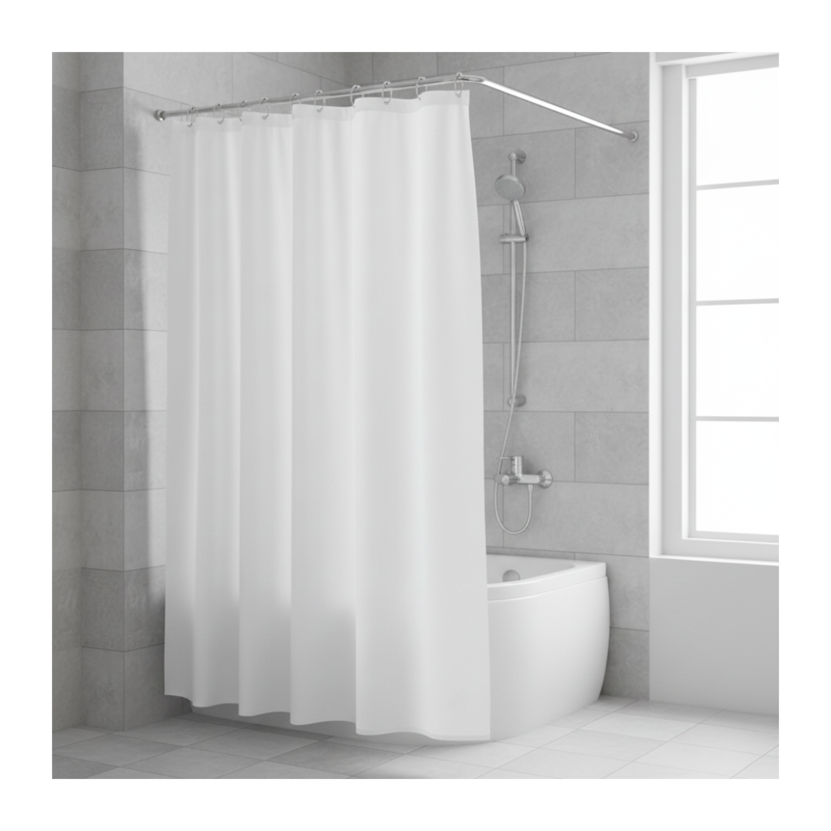 Cortina de Baño Impermeable 180x180cm con 12 Argollas de Plástico - Color Blanco-5