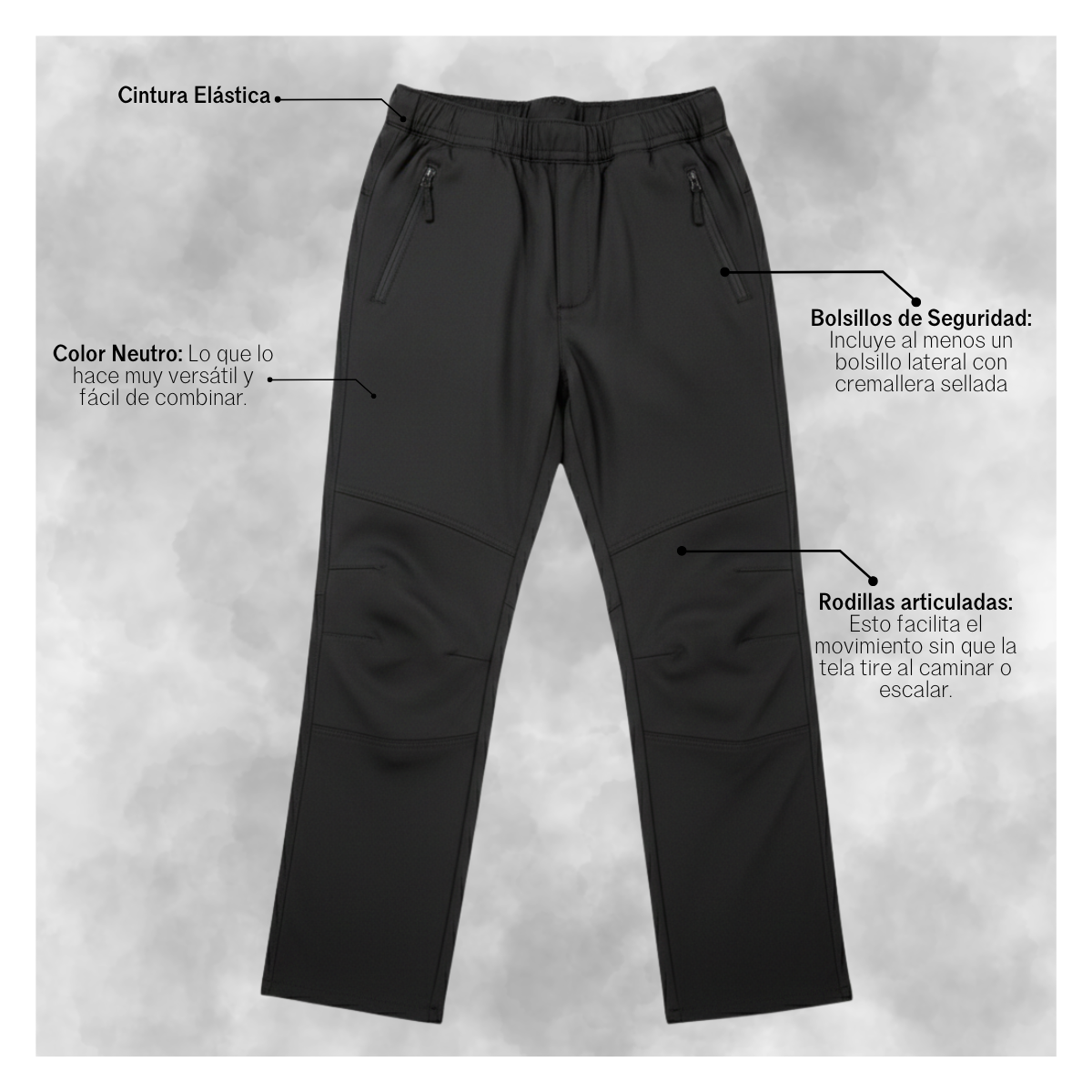 Pantalon Softshell Cintura Elástica Para Niños Con Micropolar Senderismo-3