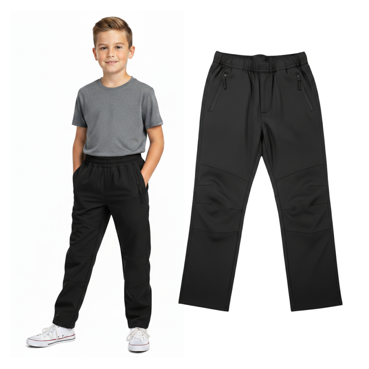 Pantalon Softshell Cintura Elástica Para Niños Con Micropolar Senderismo-4