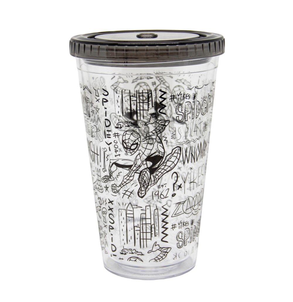 Vaso Doble Pared con Bombilla Spiderman 450 Ml-0