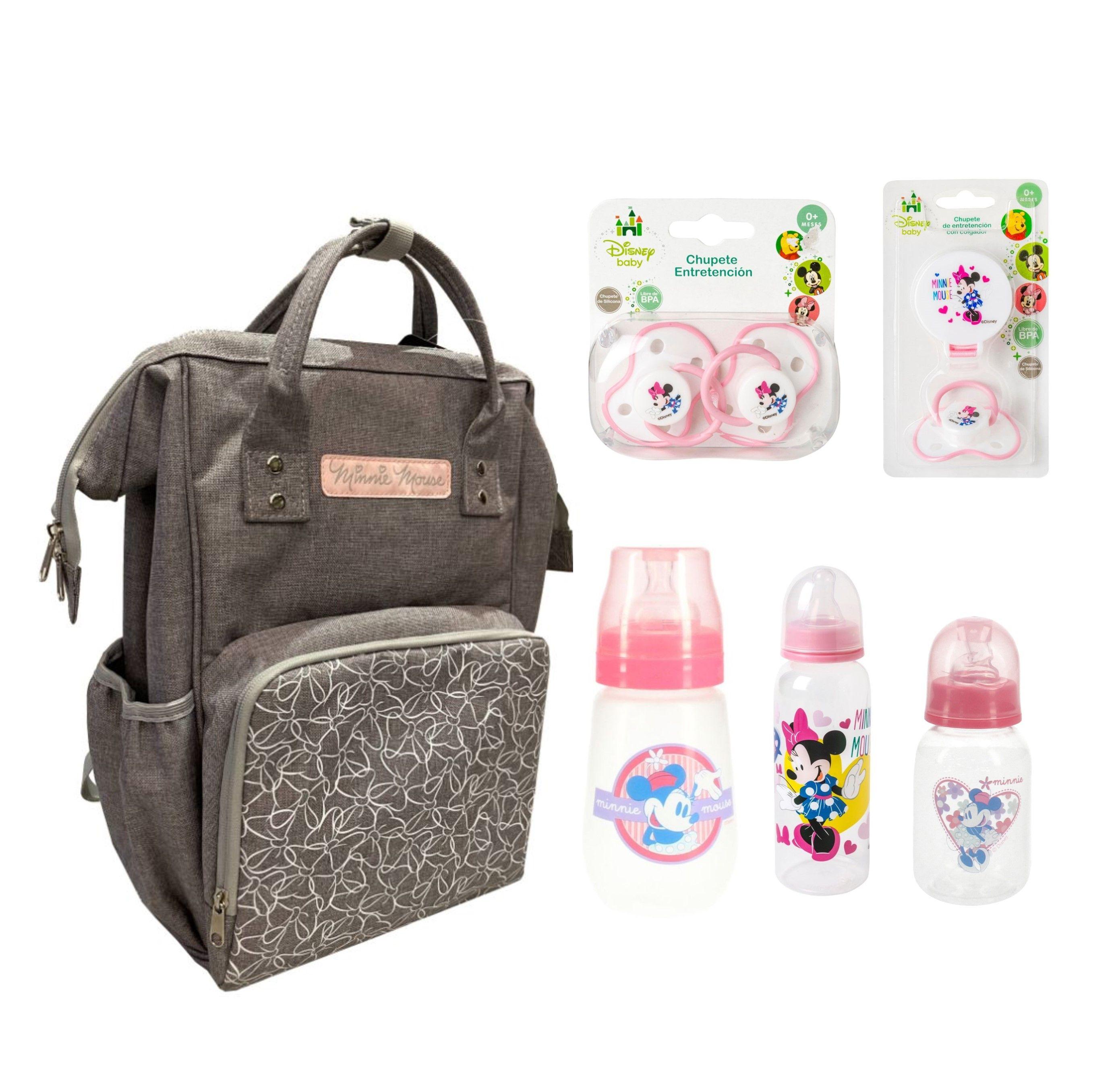 Set de Pañalera + Mamaderas + Chupetes Minnie Disney Baby-0