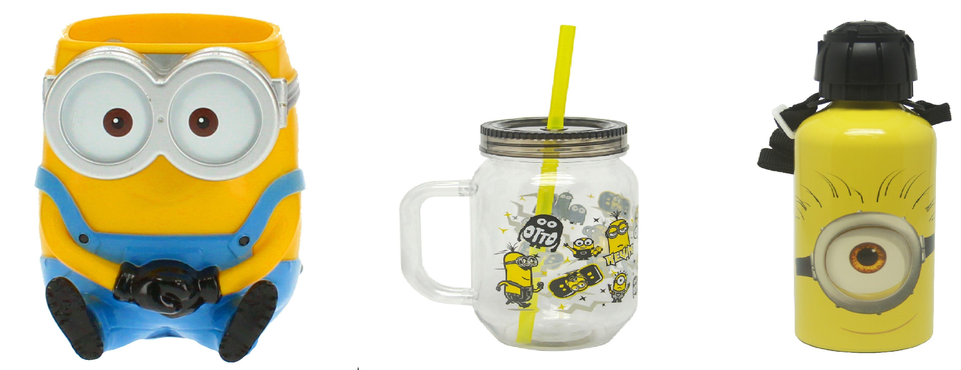 Jarro Con Bombilla + Botella Aluminio + Tazon 3D Minions-0