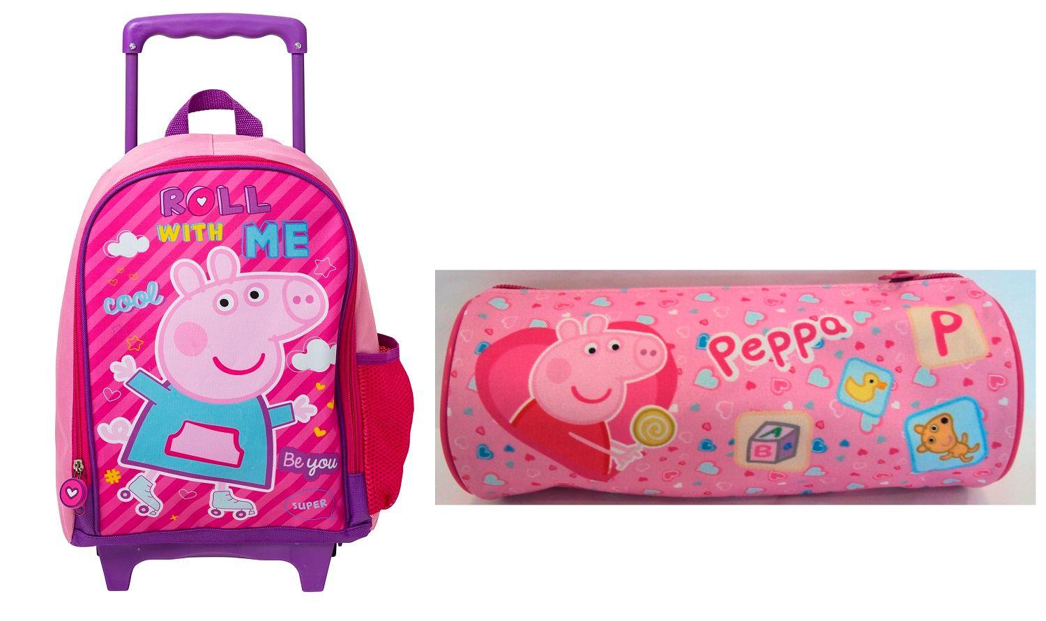 Estuche Cilindrico + Mochila C/Ruedas Eco-14 Peppa Pig-0