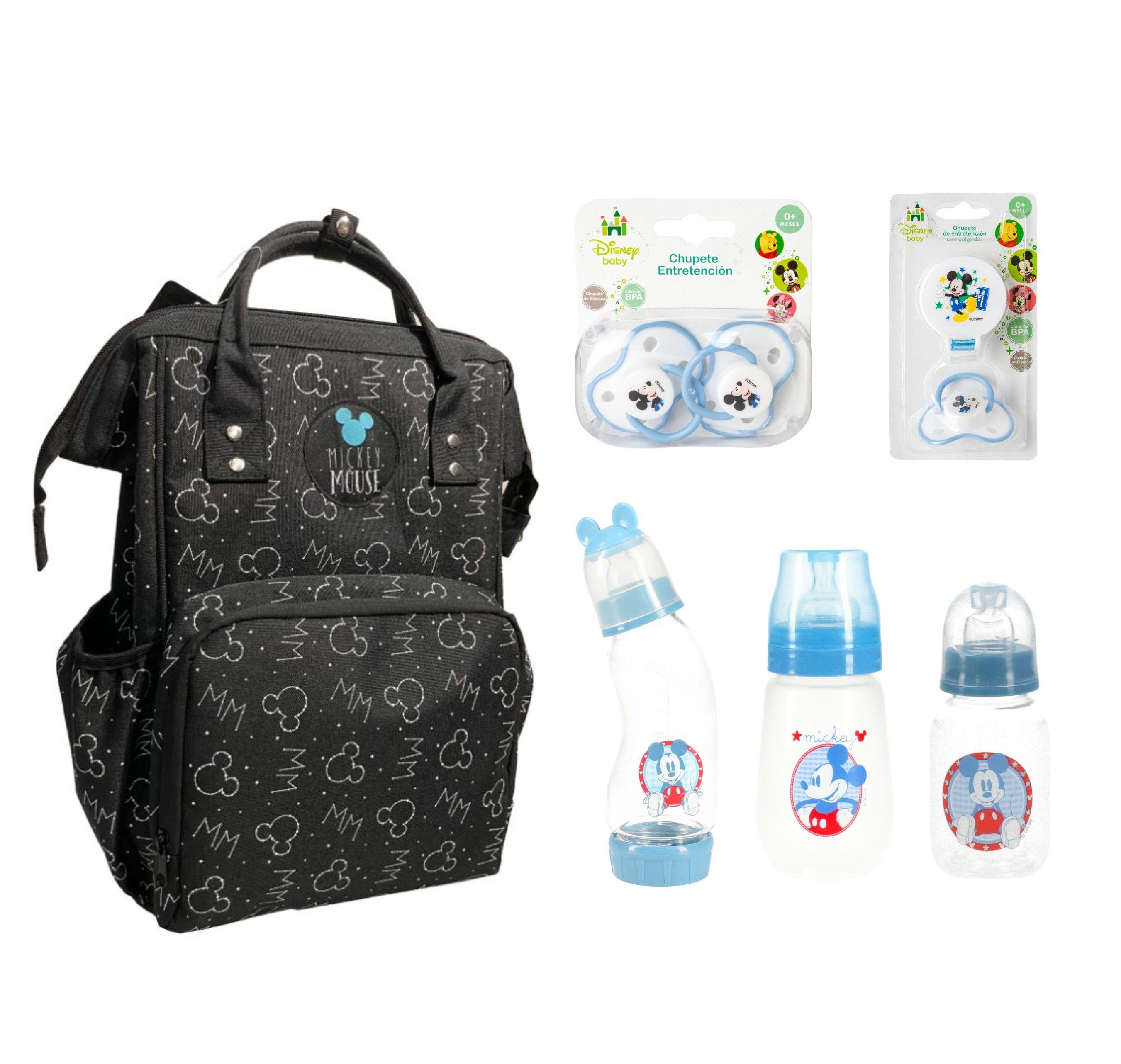 Set de Pañalera + Mamaderas + Chupetes Mickey Disney Baby-0