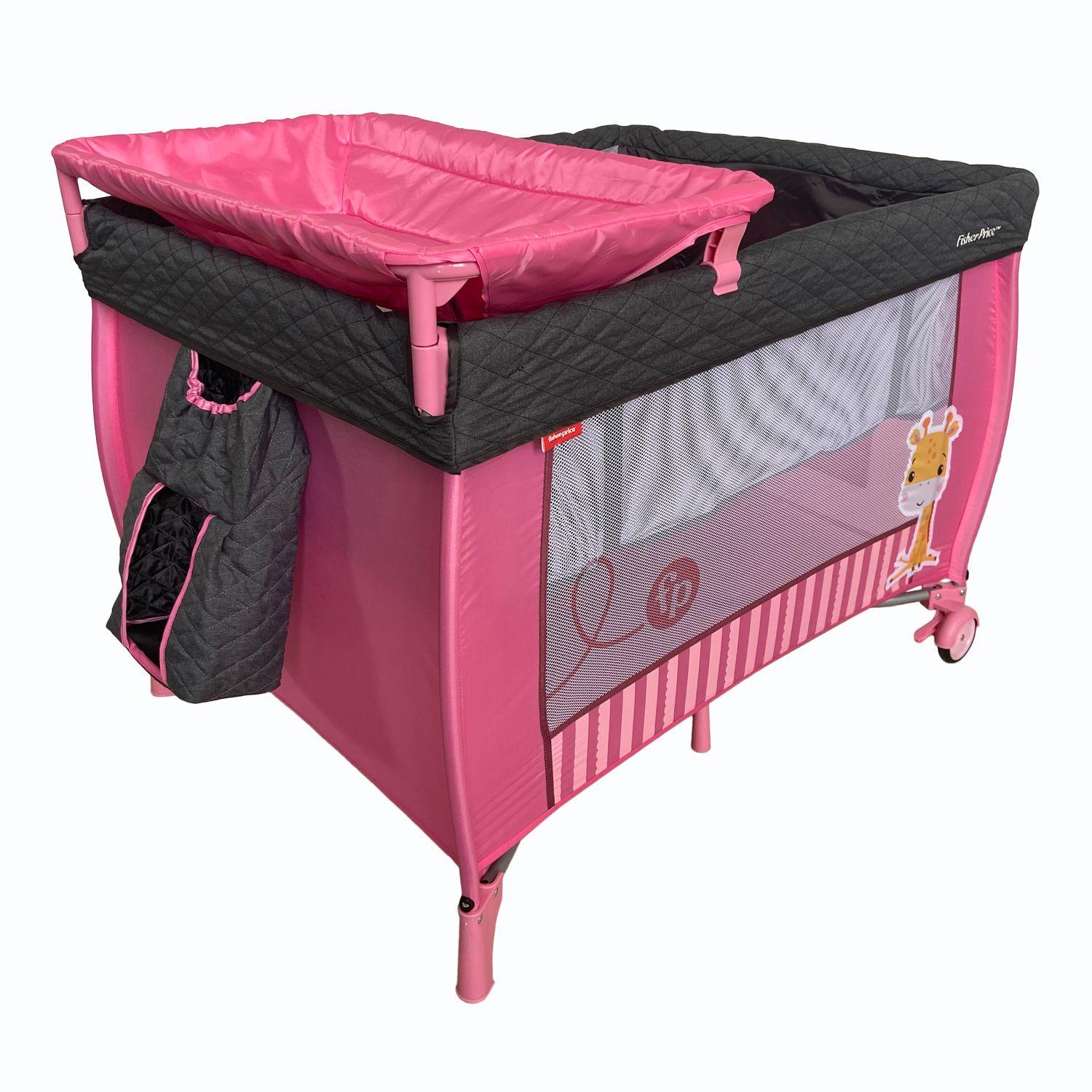 Cuna Fisher Price Pack & Play con Mudador y Pañalera Rosa-1