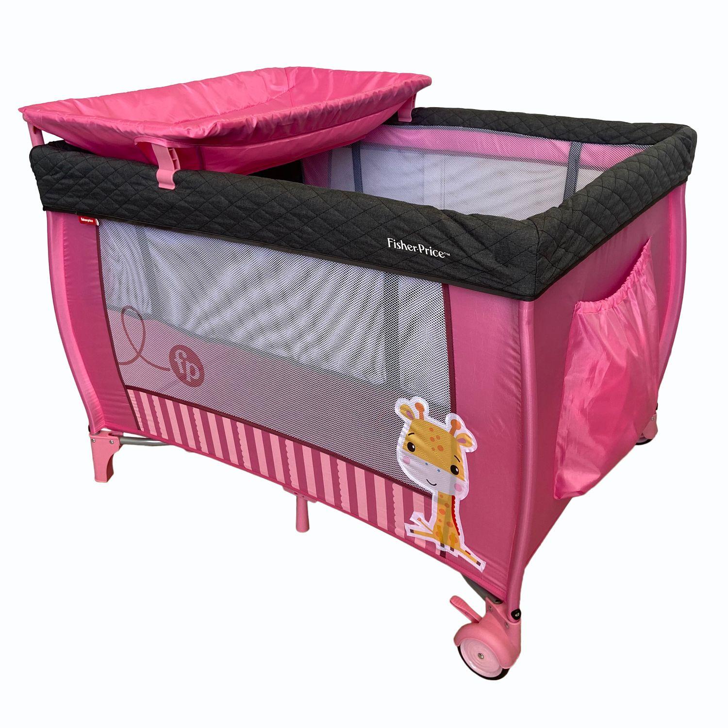 Cuna Fisher Price Pack & Play con Mudador y Pañalera Rosa-2