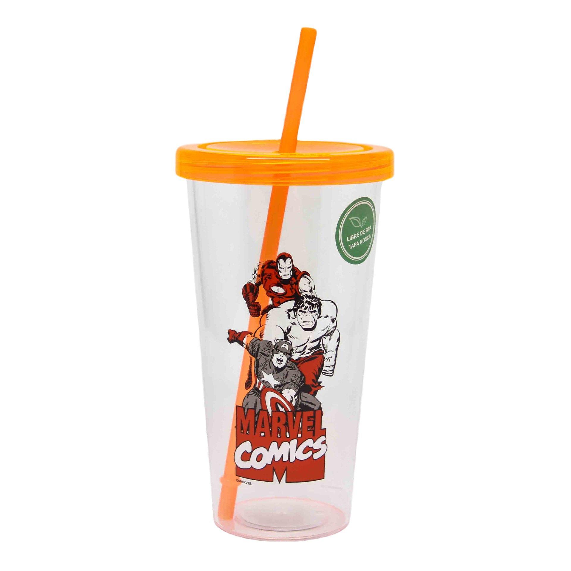 Vaso Simple con Bombilla Marvel 680 Ml-0
