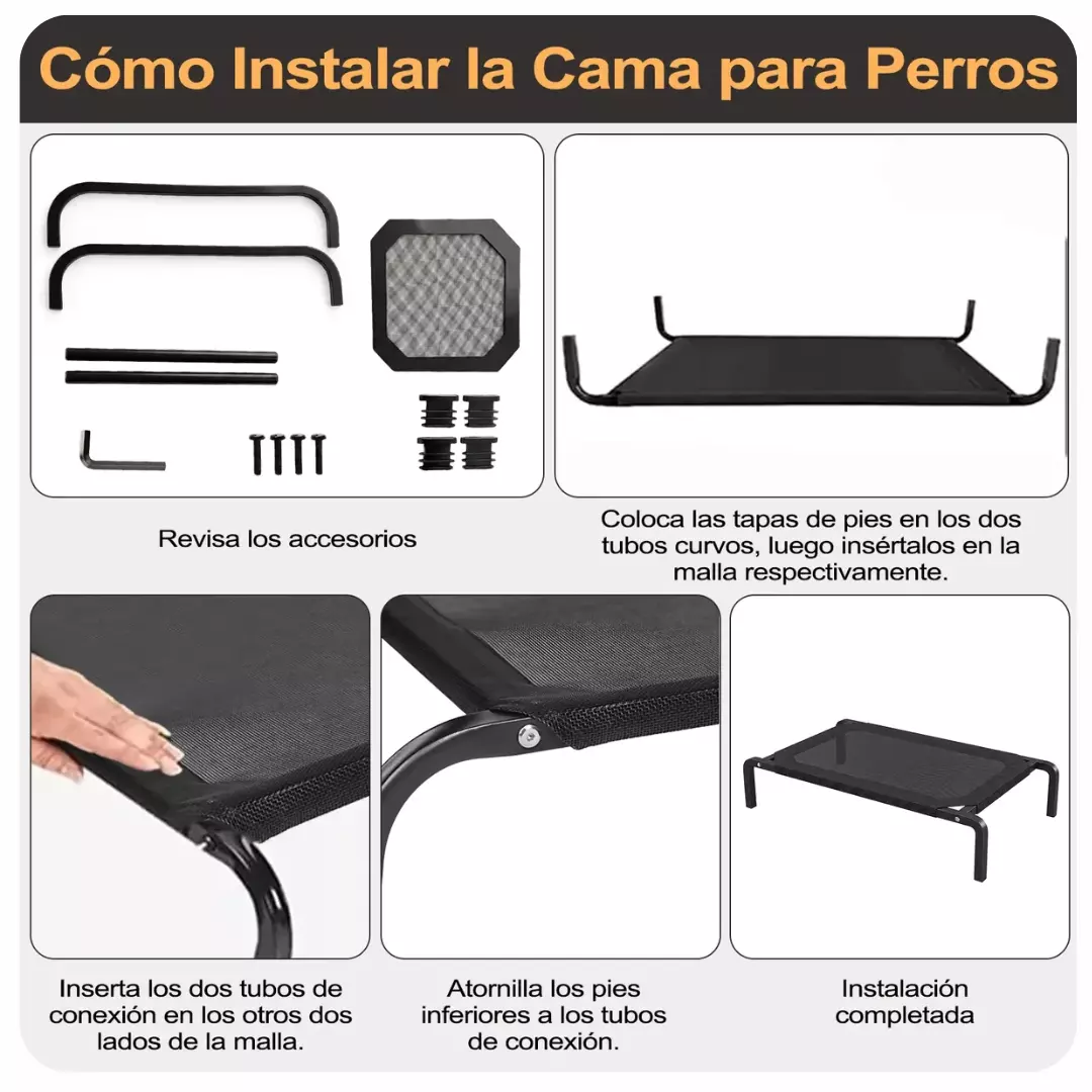 Cama Elevada Para Mascotas Perros Gatos Talla L Negro Talla L-2